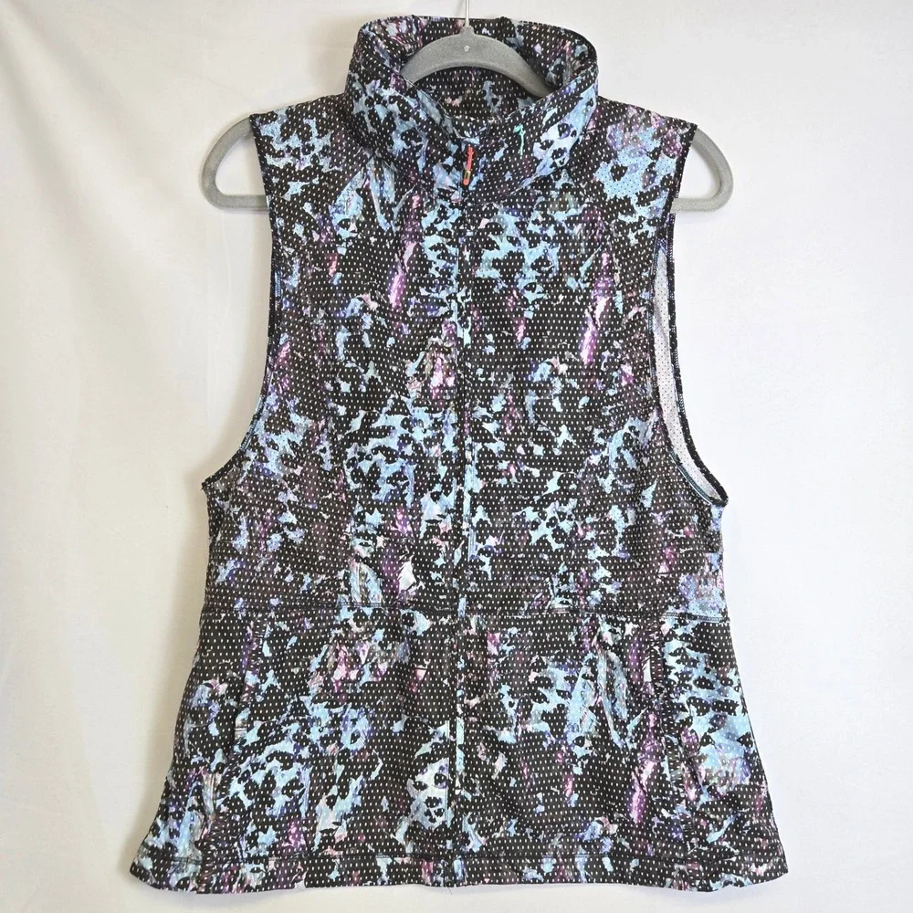 Lululemon Pack It Vest Floral Sport Tranquil Blue Multi Stow Away Hood Size 8
